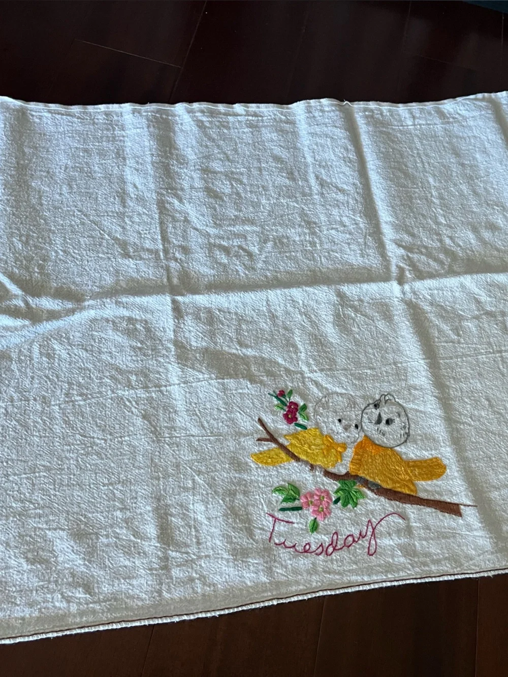 Bird Days of the Week Flour Sack Towels Embroidered Vintage